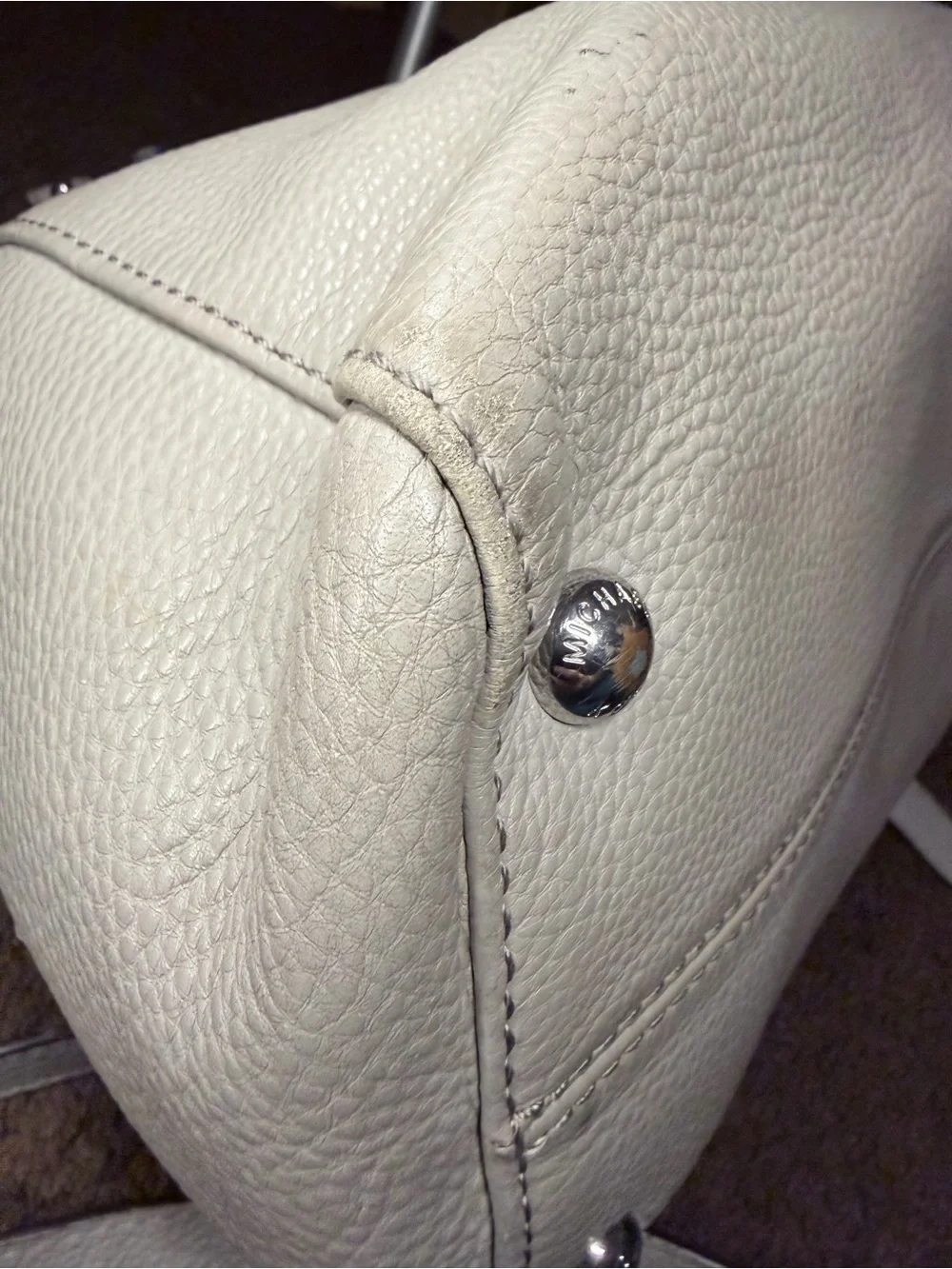Michael Kors Gray Pebbled Women's Satchel Handbag with Silver Zipper Accents